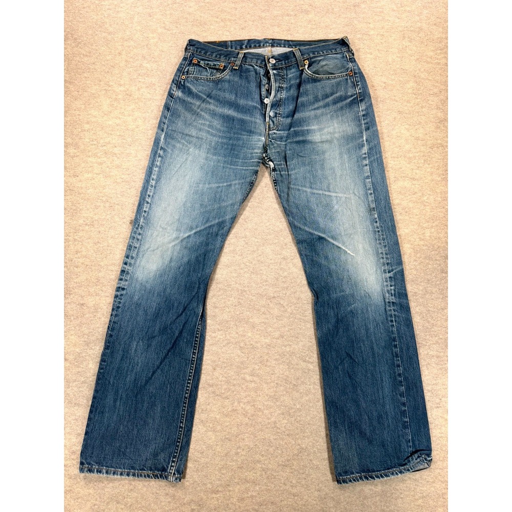 Levi's 501 Straight Leg Jeans Mens 36x34 Blue Denim Cotton Button Fly 5-Pockets